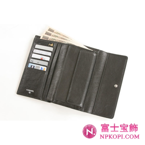 シャネル ココボタン 長財布 チャコールグレー A33922